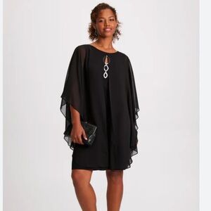 Connected Apparel Poncho Effect Chiffon Dress Black Wedding Guest Cocktail